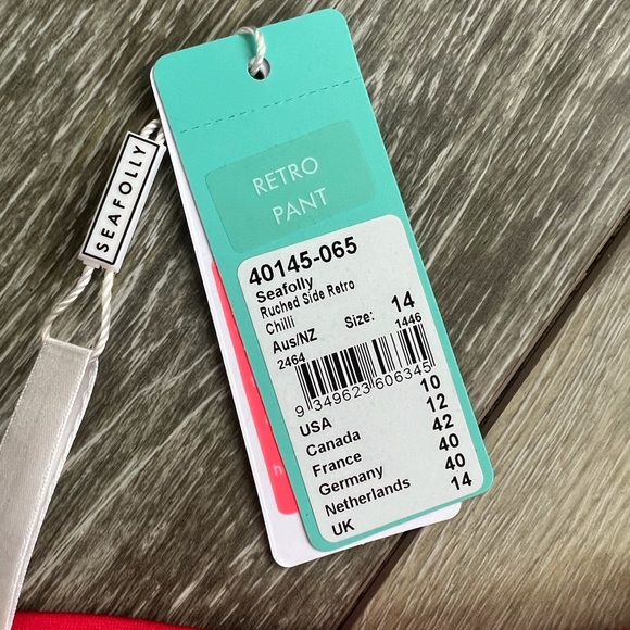 NWT SEAFOLLY CHILLI RUCHED SIDE RETRO BOTTOM SIZE US10 - Picture 7 of 8